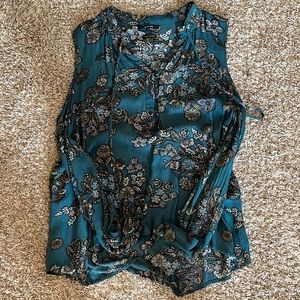 Miss Me blue green floral top with open shoulder detail with front button